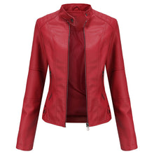 Load image into Gallery viewer, Women's Red Leather Moto Biker Zipper Jacket