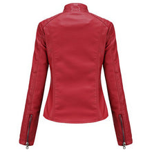 Load image into Gallery viewer, Women's Red Leather Moto Biker Zipper Jacket