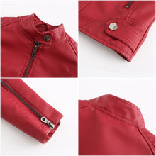 Load image into Gallery viewer, Women's Red Leather Moto Biker Zipper Jacket