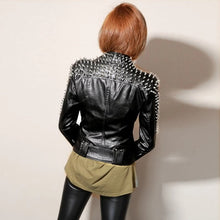 Load image into Gallery viewer, Women's Studded Leather Biker  Jacket with Rivets
