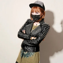 Load image into Gallery viewer, Women's Studded Leather Biker  Jacket with Rivets