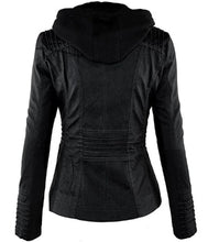 Load image into Gallery viewer, Women's Stylish Hooded Black Leather Biker Jacket