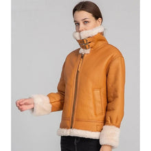 Load image into Gallery viewer, Women's Tan Brown B3 Bomber Shearling Aviator Flight Coat