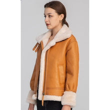 Load image into Gallery viewer, Women's Tan Brown B3 Bomber Shearling Aviator Flight Coat
