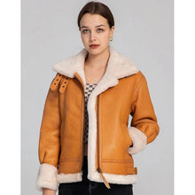 Load image into Gallery viewer, Women's Tan Brown B3 Bomber Shearling Aviator Flight Coat