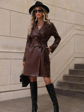 Load image into Gallery viewer, Women's Vintage Brown Leather Trench Coat