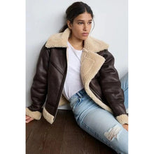 Load image into Gallery viewer, Women's Vintage Brown RAF B3 Aviator Flight Bomber Shearling Leather Jacket