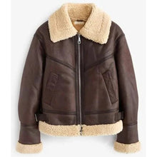 Load image into Gallery viewer, Women's Vintage Brown RAF B3 Aviator Flight Bomber Shearling Leather Jacket