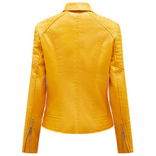 Load image into Gallery viewer, Women's Yellow Leather Moto Biker Jacket