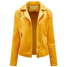Load image into Gallery viewer, Women's Yellow Leather Moto Biker Jacket
