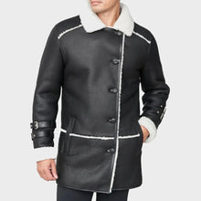 Load image into Gallery viewer, black shearling coat with white fur
