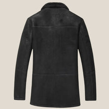 Load image into Gallery viewer, Black Shearling Sheepskin Leather Car Coat