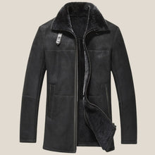 Load image into Gallery viewer, Black Shearling Sheepskin Leather Car Coat