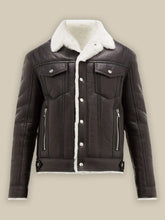 Load image into Gallery viewer, Men Black Shearling Leather Jacket