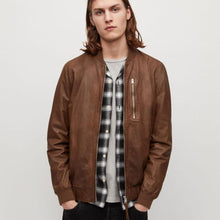 Load image into Gallery viewer, Brown Lambskin Leather Bomber Jacket