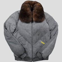 Load image into Gallery viewer, Elephant Print V Bomber Jacket With Removeable Fur Collar