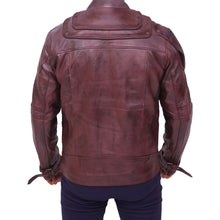 Load image into Gallery viewer, Mens Galaxy Biker Motorcycle Maroon Real Leather Mens Leather Jacket