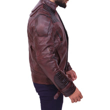 Load image into Gallery viewer, Mens Galaxy Biker Motorcycle Maroon Real Leather Mens Leather Jacket