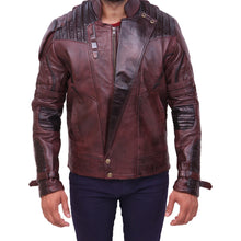 Load image into Gallery viewer, Mens Galaxy Biker Motorcycle Maroon Real Leather Mens Leather Jacket