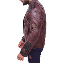 Load image into Gallery viewer, Mens Galaxy Biker Motorcycle Maroon Real Leather Mens Leather Jacket