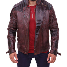 Load image into Gallery viewer, Mens Galaxy Biker Motorcycle Maroon Real Leather Mens Leather Jacket