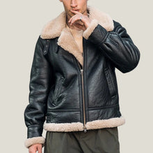 Load image into Gallery viewer, Mens Black B3 Bomber Pilot Shearling Sheepskin Leather Jacket