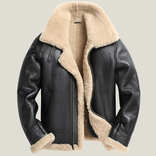 Load image into Gallery viewer, Mens Black B3 Bomber Pilot Shearling Sheepskin Leather Jacket