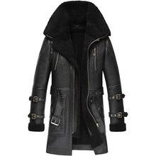 Load image into Gallery viewer, Mens Black Classic Fashion Long Style Leather Shearling Sheepskin Coat Fur Collar