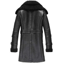 Load image into Gallery viewer, Mens Black Classic Fashion Long Style Leather Shearling Sheepskin Coat Fur Collar