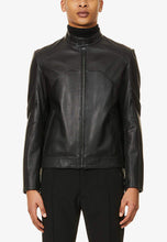 Load image into Gallery viewer, mens black leather perforated biker jacket