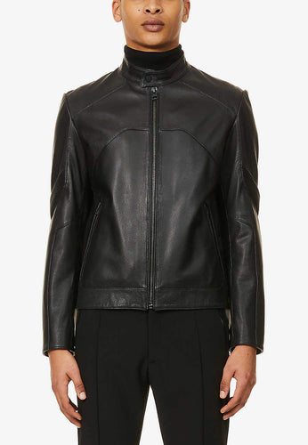 mens black leather perforated biker jacket