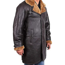 Load image into Gallery viewer, Mens Black Shearling Sheepskin Leather Warm Duffle Trench Coat