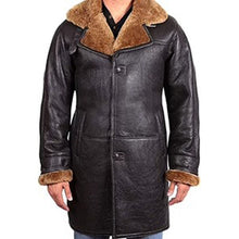 Load image into Gallery viewer, Men&#39;s Black Shearling Leather Trench Coat
