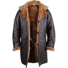 Load image into Gallery viewer, Mens Black Shearling Sheepskin Leather Warm Duffle Trench Coat
