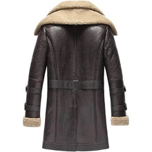 Load image into Gallery viewer, Mens Brown Classic Fashion Long Style Leather Shearling Sheepskin Coat Fur Collar