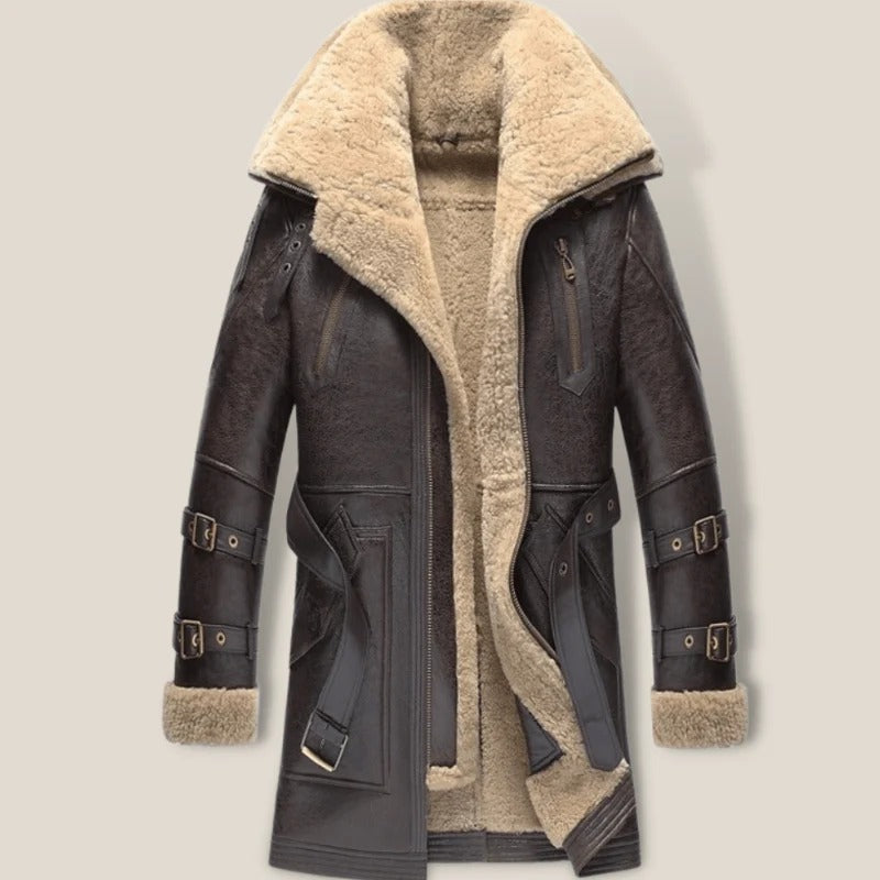 Men s Vintage Brown Sheepskin Shearling Long Coat