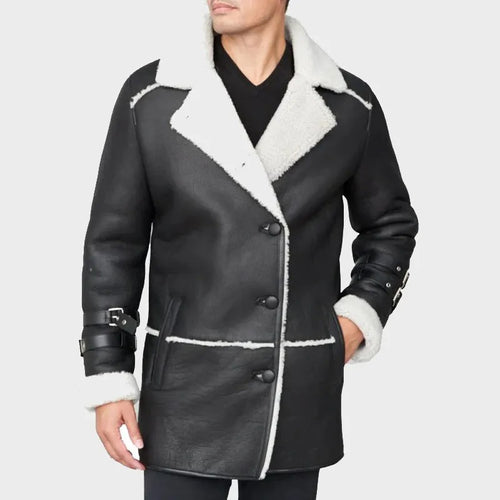 Black Sheepskin Shearling Car Coat - Sheepskin Jacket