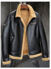Load image into Gallery viewer, Shearling Sheepskin Motorcycle Bomber Jacket