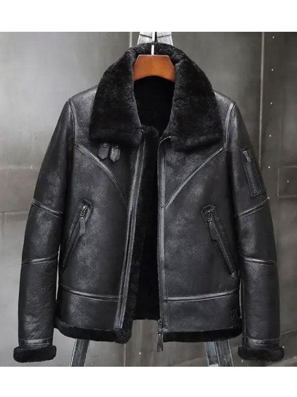 Men s Fur Lined Leather Bomber Jacket Winter Leather Jacket