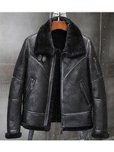 Load image into Gallery viewer, Men's Fur-Lined Leather Bomber Jacket