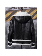 Load image into Gallery viewer, Men's Hooded Sheepskin Shearling Leather Jacket - Short Bomber Coat