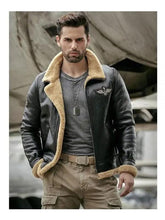 Load image into Gallery viewer, Men's Shearling Sheepskin Leather Bomber Jacket - Motorcycle Style