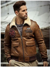 Load image into Gallery viewer, Men's B3 Flying Leather Shearling Bomber Jacket - Embroidered Design