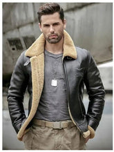 Load image into Gallery viewer, Men's Shearling Sheepskin Leather Bomber Jacket - Motorcycle Style