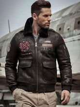 Load image into Gallery viewer, Men's Airforce Flight Embroidered Shearling Jacket - Classic Coat