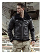 Load image into Gallery viewer, Men's Aviator Fur-Lined Leather Bomber Jacket - Winter Coat