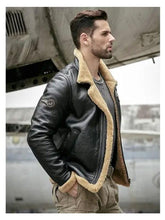Load image into Gallery viewer, Men's Shearling Sheepskin Leather Bomber Jacket - Motorcycle Style