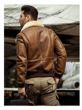 Load image into Gallery viewer, Men's B3 Flying Leather Shearling Bomber Jacket - Embroidered Design