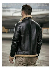 Load image into Gallery viewer, Men's Shearling Sheepskin Leather Bomber Jacket - Motorcycle Style