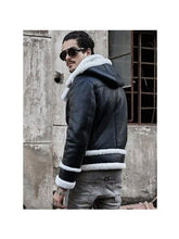 Load image into Gallery viewer, Men's Hooded Sheepskin Shearling Leather Jacket - Short Bomber Coat
